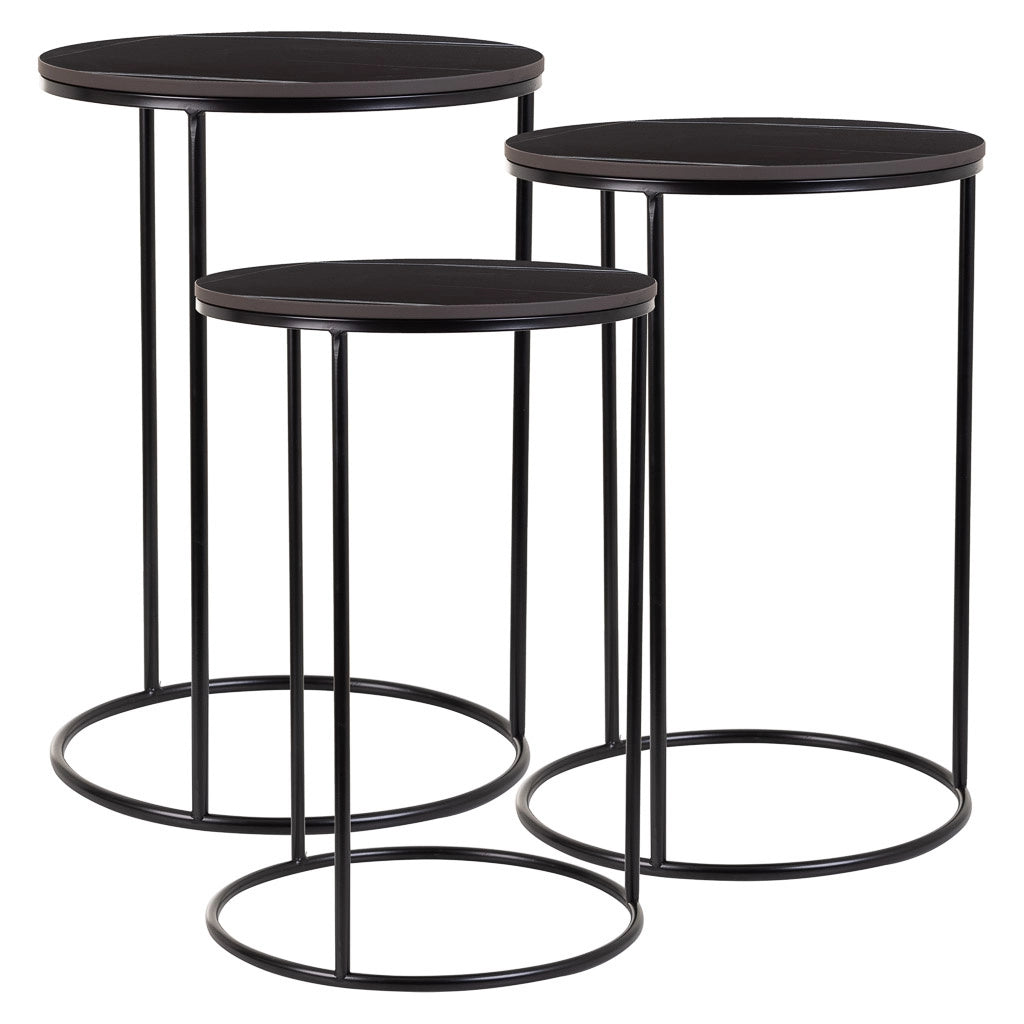 Set tavoli 3 pezzi metallo nero 29x29x46h-34x34x52h-39x39x57h cm