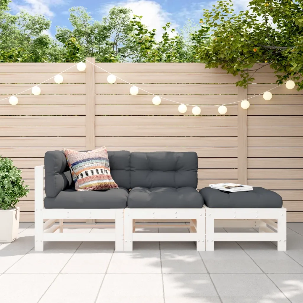 Salotto da Giardino-Set Salotto da Giardino 3 pz Bianco in Legno Massello di Pino 875955