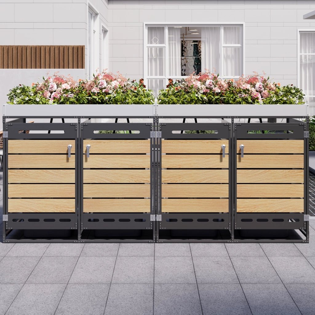 Box Porta Rifiuti con Fioriera, Legno e Metallo, con Serratura ¨C MINIMAL ¨C Grigio