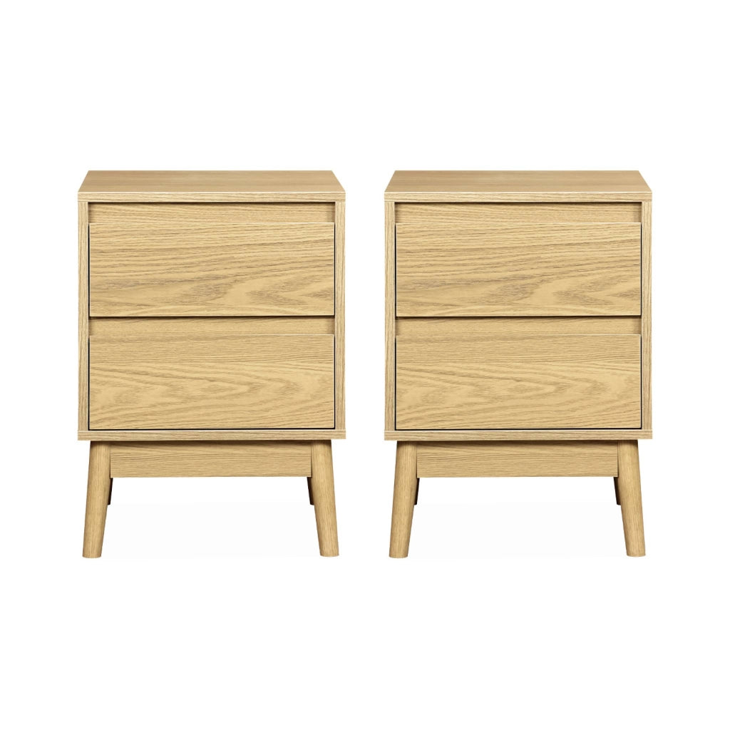 Set 2 comodini effetto legno con due cassetti, marrone naturale