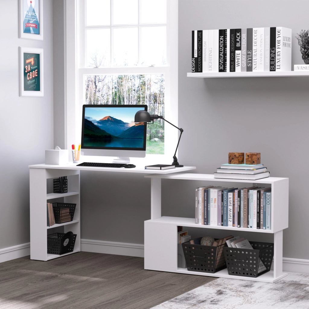 Scrivania ad Angolo con 5 Ripiani, 120 x 100 x 74.5cm, Bianca