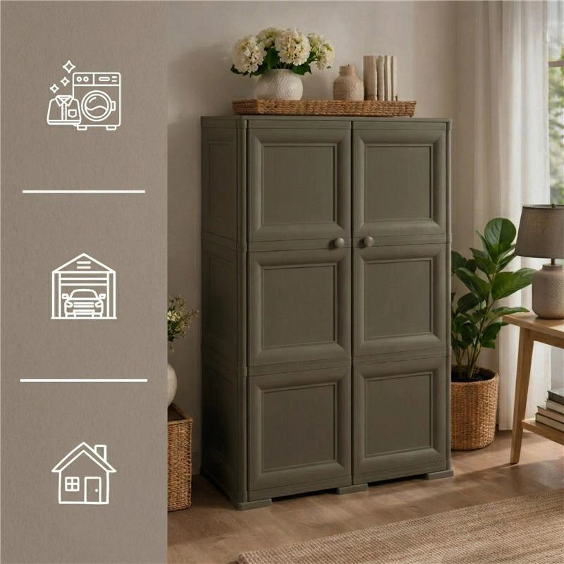 ARMADIO WENGÉ 2 ANTE 79X43X125 CM CON 6 SCOMPARTI – MOBILE CONTENITORE VERTICALE SALVASPAZIO PER INGRESSO E ZONA GIORNO