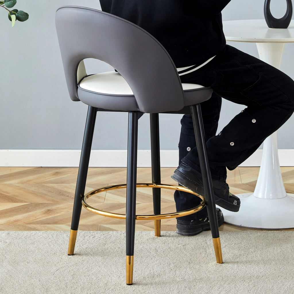 Sgabello da Bar Girevole Imbottito ¨C MINIMAL ¨C Set 2 Pezzi, PU, Grigio Scuro e Bianco