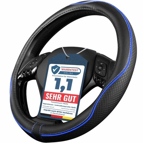 Alloggiamento del volante Universale 37-38 cm per Estate e Inverno con Finitura in Pelle Blu Nero