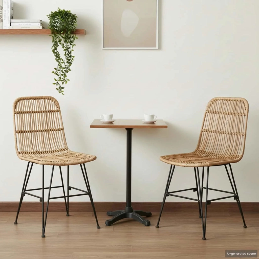 Sedia da pranzo 2 pcs Naturale 41 x 55 x 85 cm Rattan e acciaio