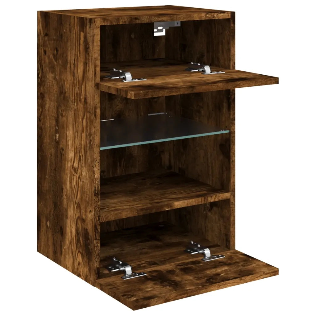 Mobile TV a Parete con Luci LED-Mobile TV a Muro Rovere Fumo 40x30x60,5 cm