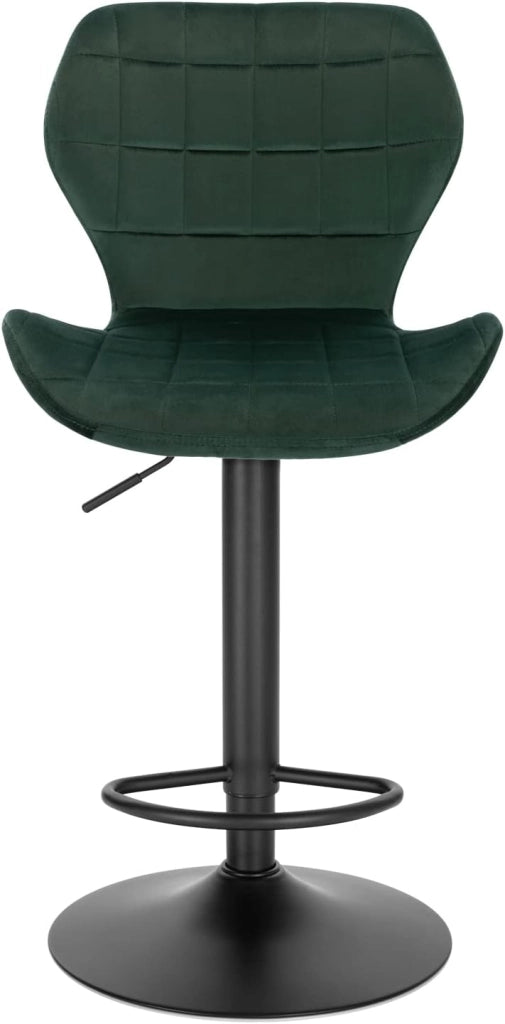 Set di 1 Sgabello da Bar con Schienale e Poggiapiedi Girevoli a 360° Sedia Alta da Cucina con Seduta Regolabile tra 60-82cm in Velluto e Metallo Verde Scuro BH324dgn-1