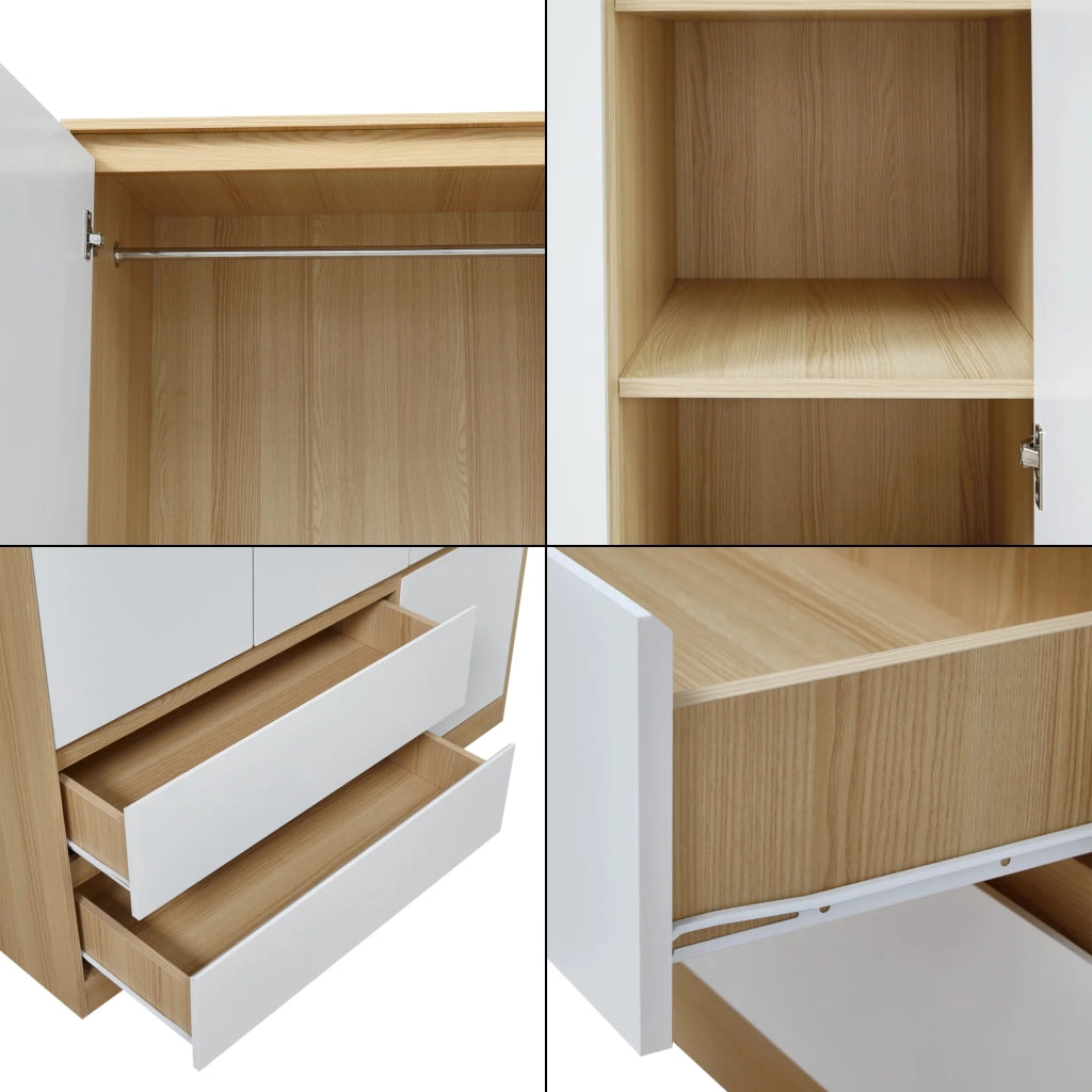 Armadio moderno per camera da letto mobile contenitore senza tempo con 6 ripiani e 2 cassetti MDF 176 x 120 x 52 cm effetto rovere bianco 03_0006365