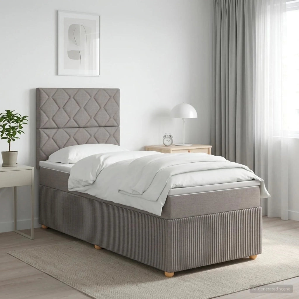 Letto Box Spring LED con Materasso Tortora 90 x 200 cm Tessuto 3455780
