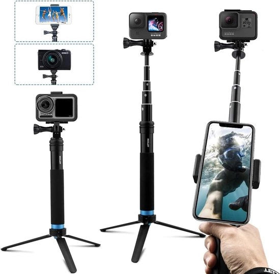 Stativo per selfie con treppiede telescopico in alluminio per GoPro Hero 11/10/9/8/7 - Monopodo tripode per selfie con clip per smartphone