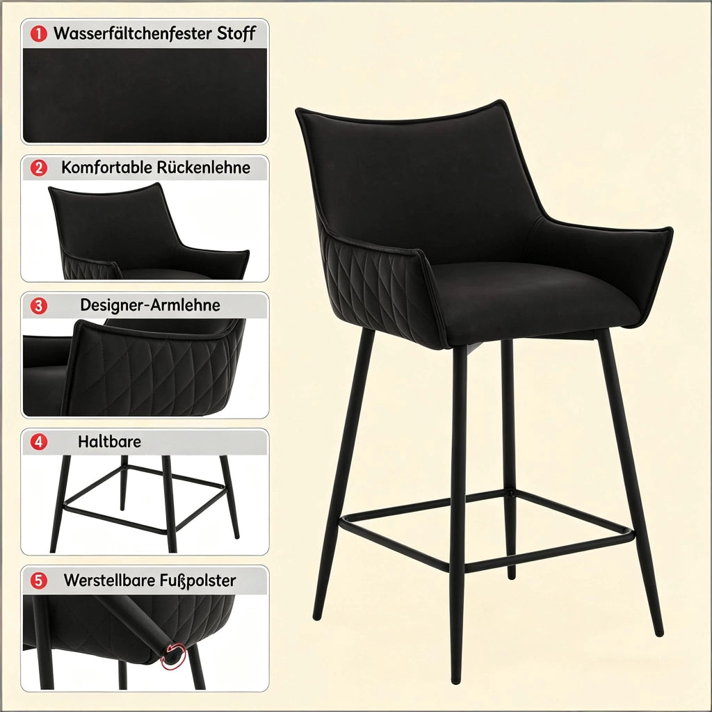 SGABELLO BAR Vintage in PU e Metallo 51x49x90 cm Antracite Set da 2 pezzi