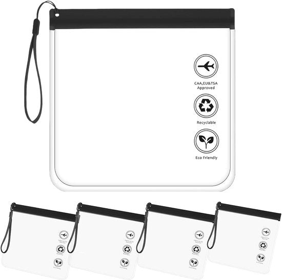 Set di 4 borse per bagagli aerei trasparenti, 1 litro borsa per bagagli aerei, valigetta per cosmetici - impermeabile, senza fessure, 20x20cm con maniglia, adatto per aeroporti