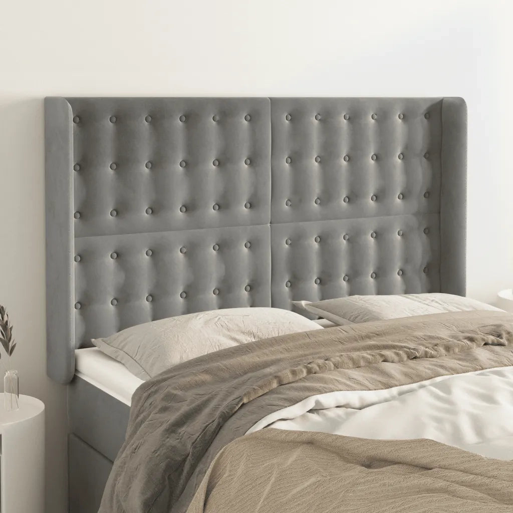 Testiera ad Orecchio-Testata con Orecchie Grigio Chiaro 147x16x118/128 cm in Velluto 116029