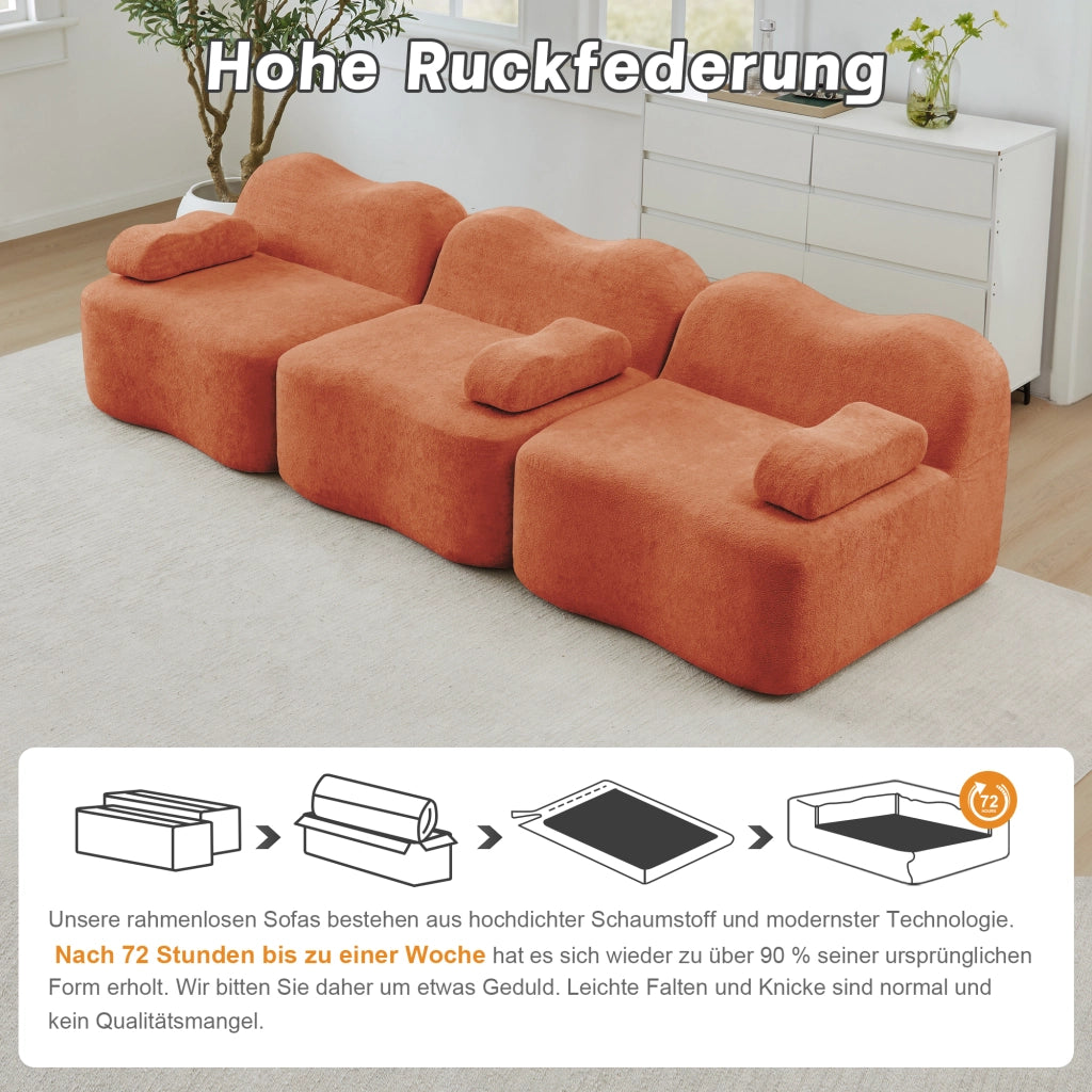 DIVANO Modulare angolare con pouf in velluto arancione