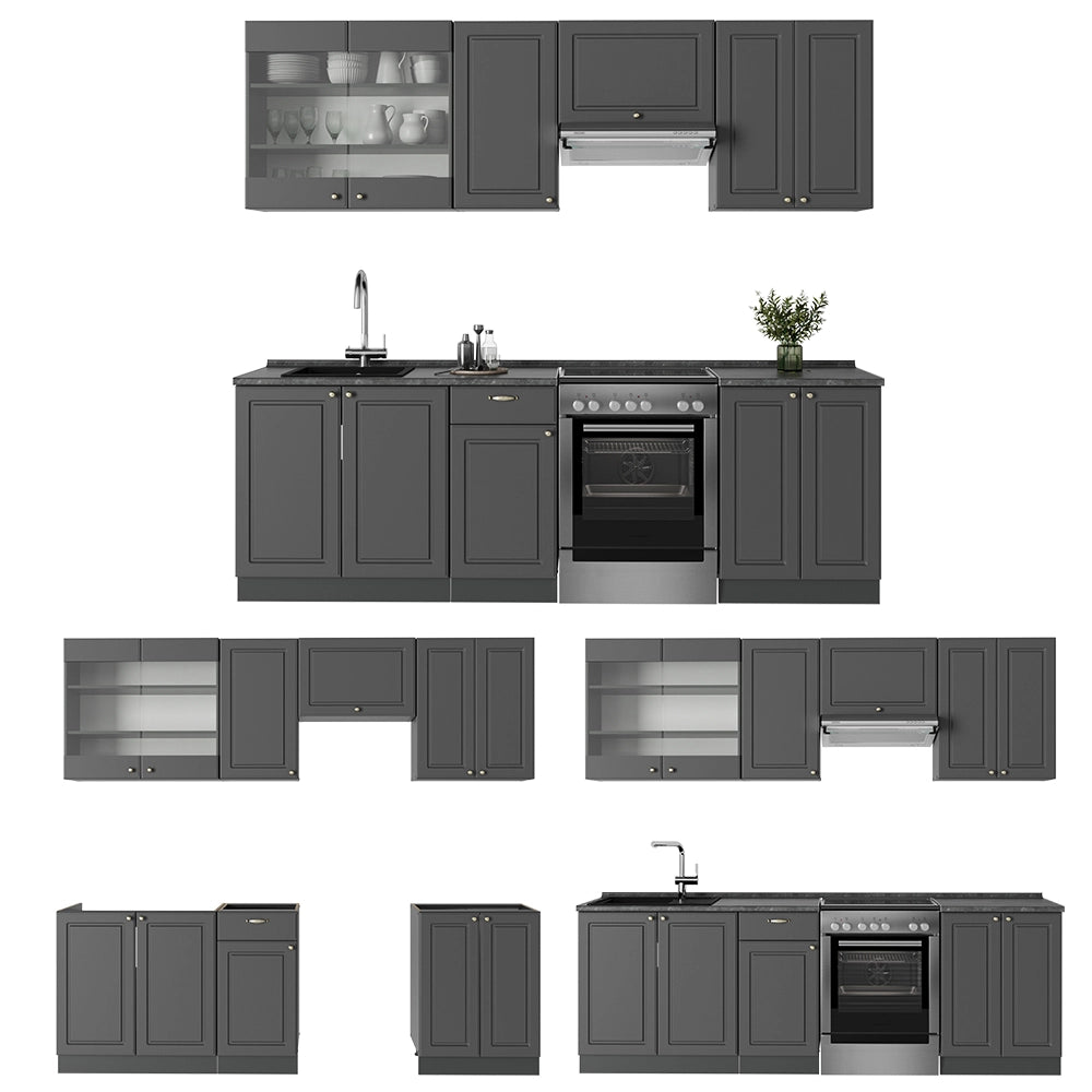 Vicco Cucina componibile Landhaus antrazit-oro 240 cm senza piano di lavoro
