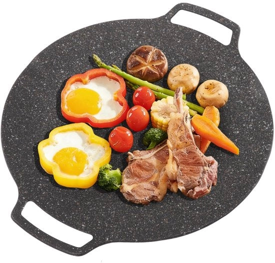 Pannello Grill a BBQ - Ronde Piastra per Griglia Coreana - Antiscivolo - 33 cm - Adatto per forno a gas e piano cottura - Ideale per l'uso interno...
