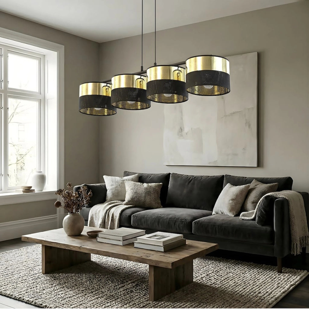 Lampada a sospensione LUX in acciaio nero e oro