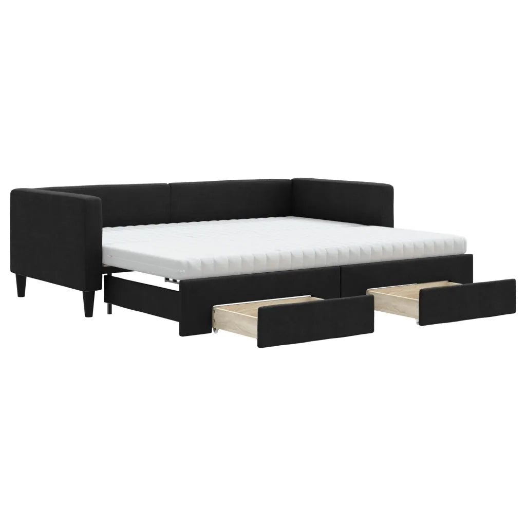 Divano Letto Estraibile con Cassetti Nero 90x200 cm in Tessuto 3196634