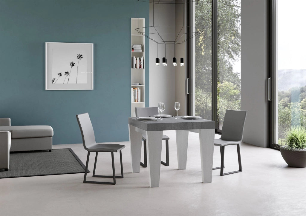 Tavolo Allungabile 90/246x90x77 cm Spimbo Mix piano Cemento  gambe Bianco Frassino