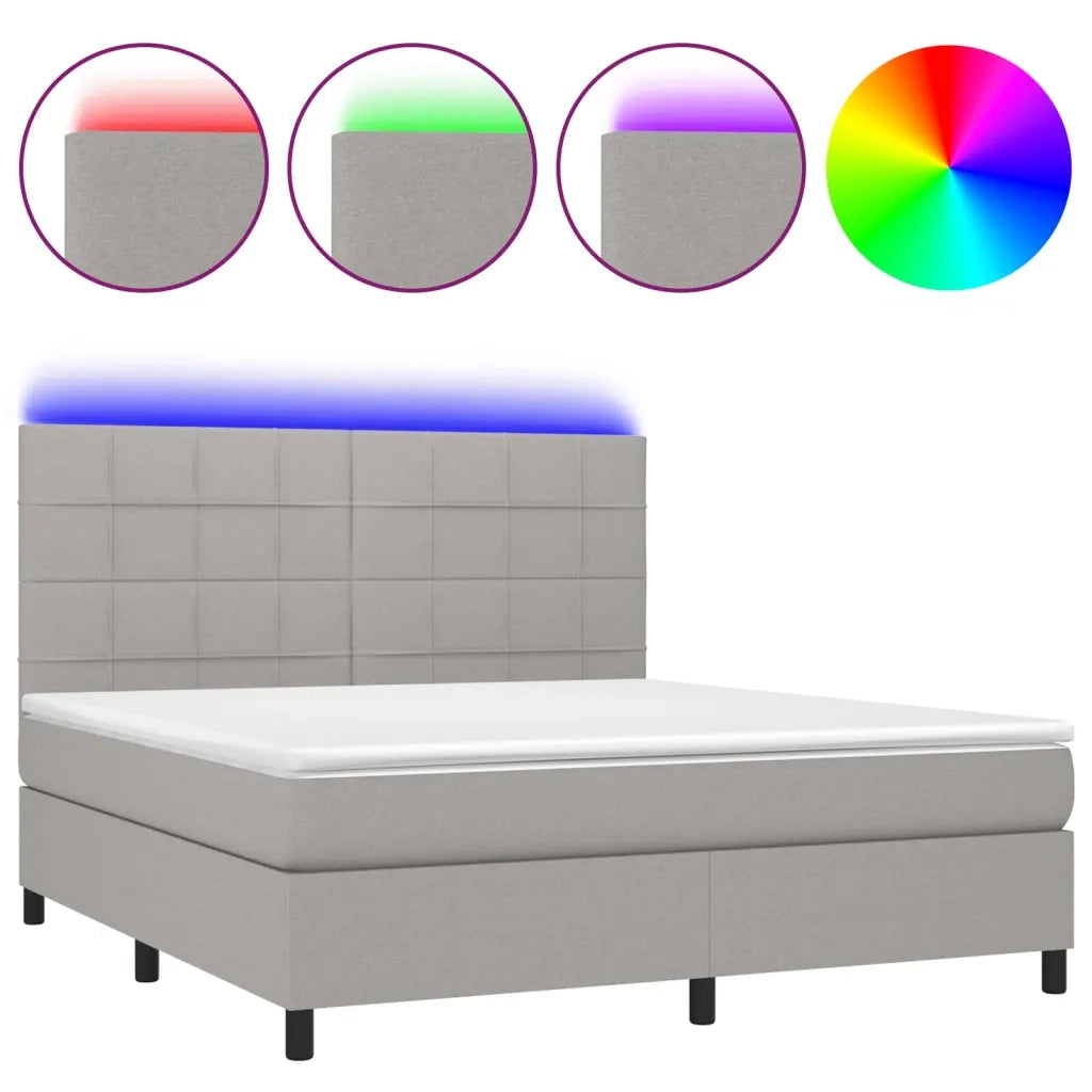 Letto a Molle Materasso e LED Grigio Chiaro 160x200 cm Tessuto 3134885