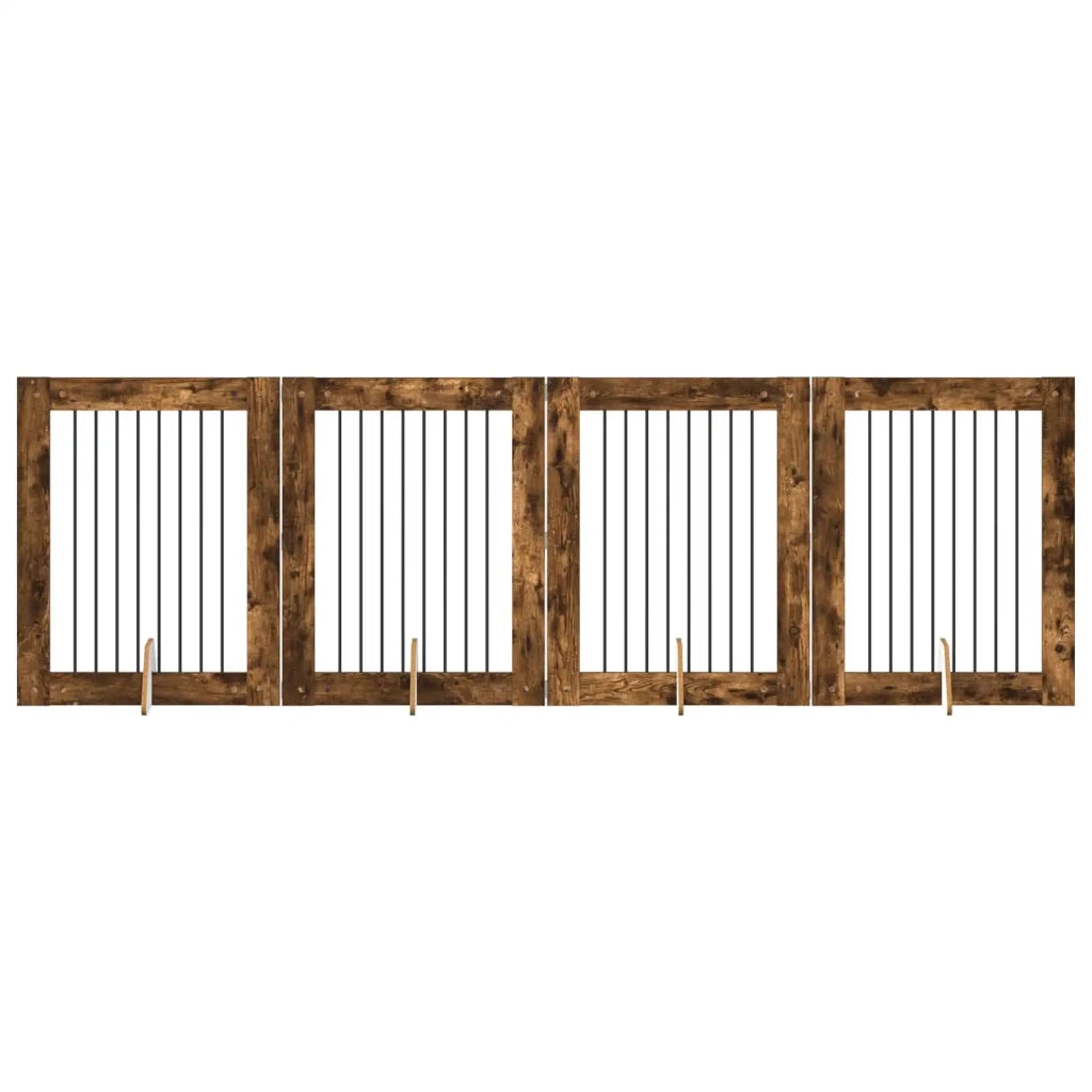 Cancello per cani con supporti 4 pcs Rovere Fumo 80 x 100 cm 892045