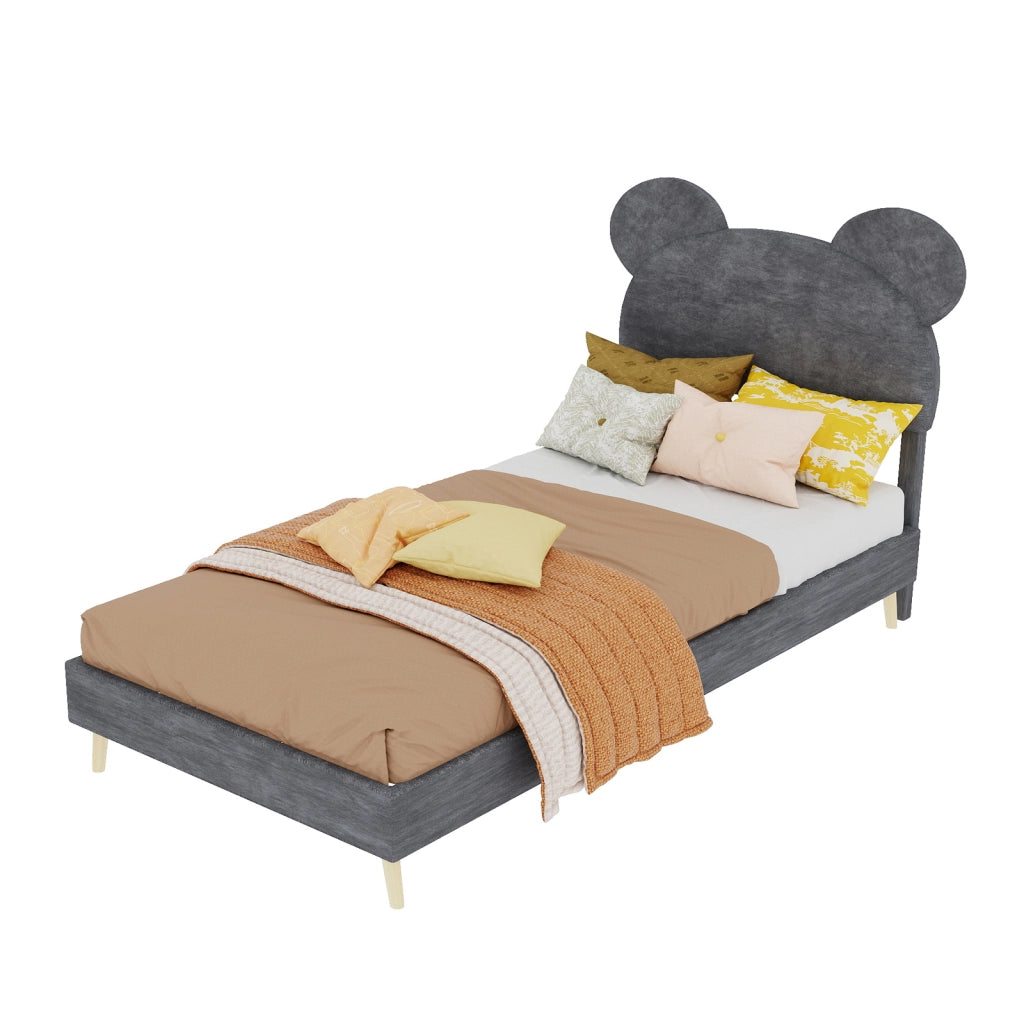 letto imbottito tessuto metallo grigio 90 x 200 cm