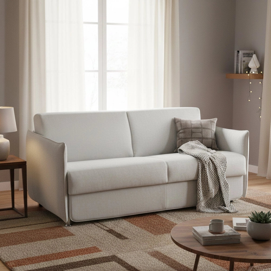 Verceia, Divano Letto 2 Posti Sfoderabile Made in Italy, 160x95 cm Grigio Chiaro