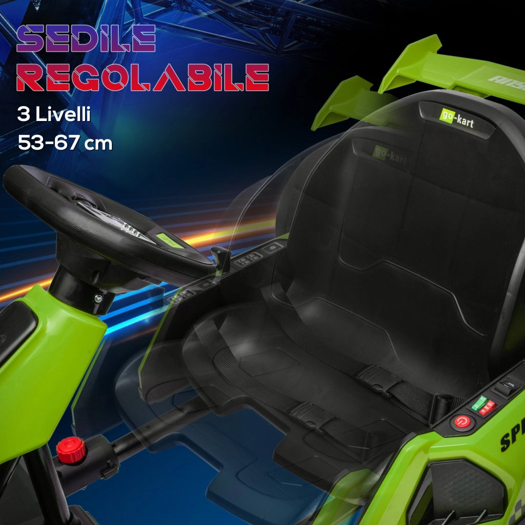 Go Kart Elettrico per Bambini 24V 12km/h con Seggiolino Regolabile Verde