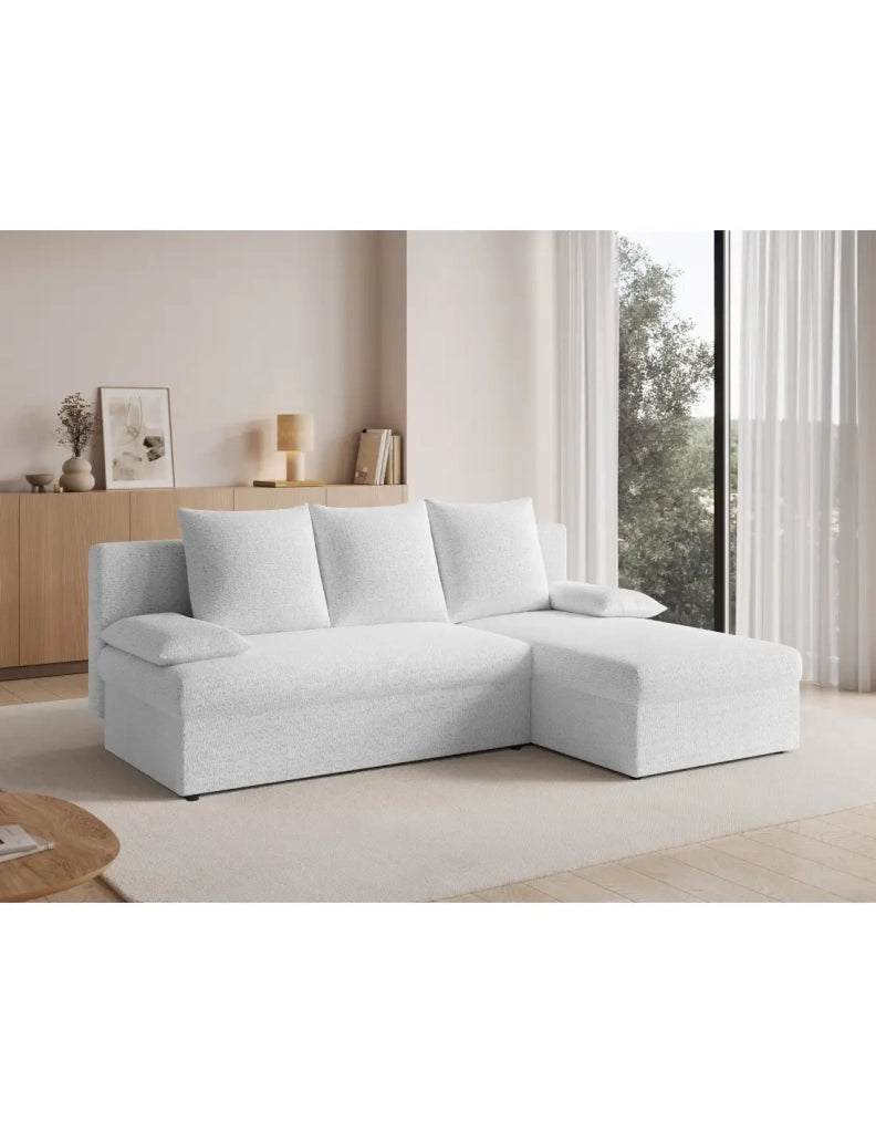Divano ad angolo Bianco 3 posti piccolo spazio 206x90x146cm GINA