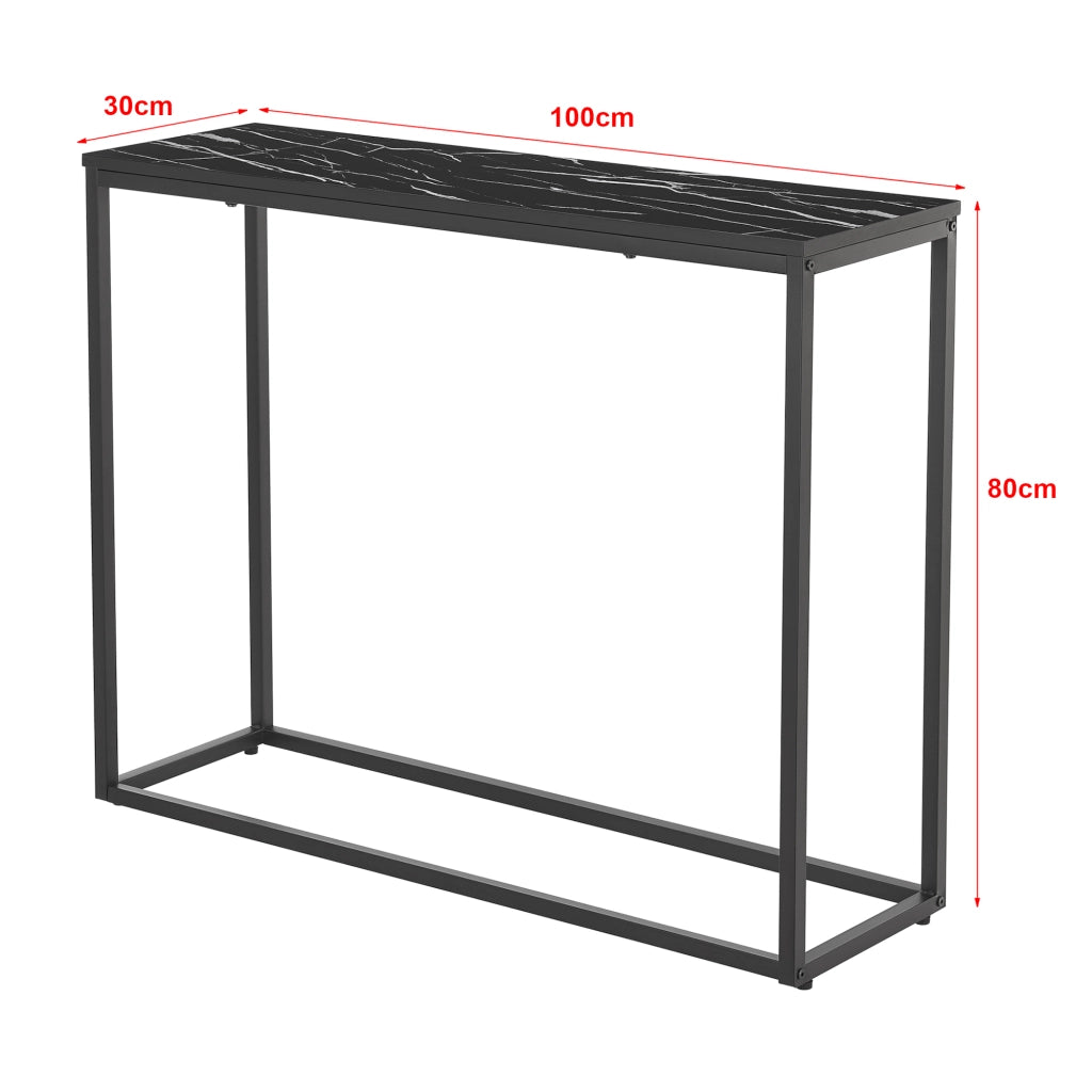 Tavolo a Consolle Kittilä con Telaio Rettangolare in Metallo 80 x 100 x 30 cm Effetto Marmo Nero / Nero [en.casa]