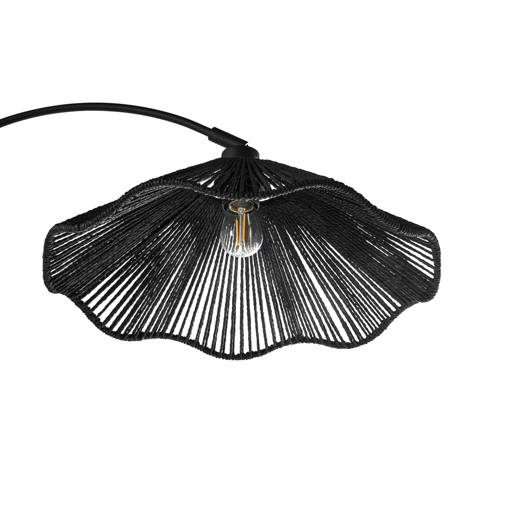Lampada da terra con paralume in carta nera fatto a mano e base in metallo stile rustico boho