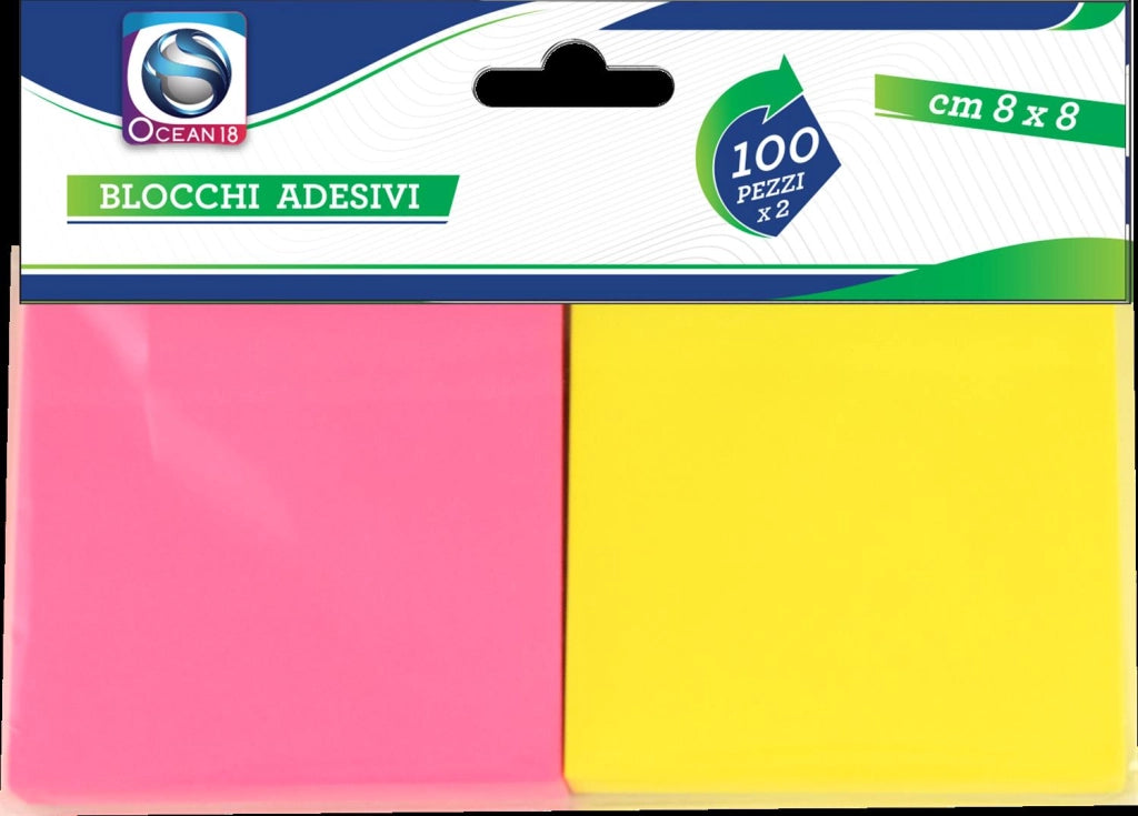 BLOCCHI ADESIVI IN SET DA 100 FOGLI X 2 PACCHI  8 X 8 CM