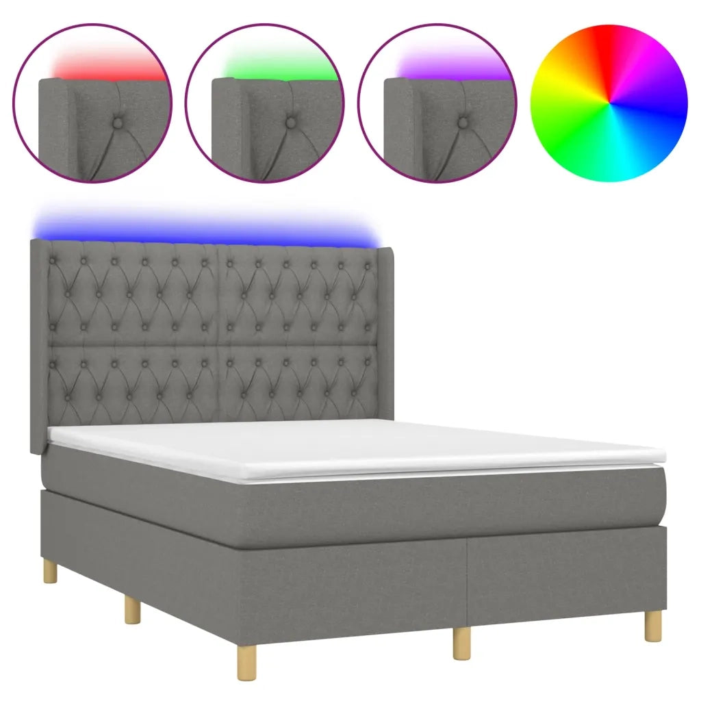 Letto a Molle Materasso e LED Grigio Scuro 140x190cm in Tessutocod mxl 123331