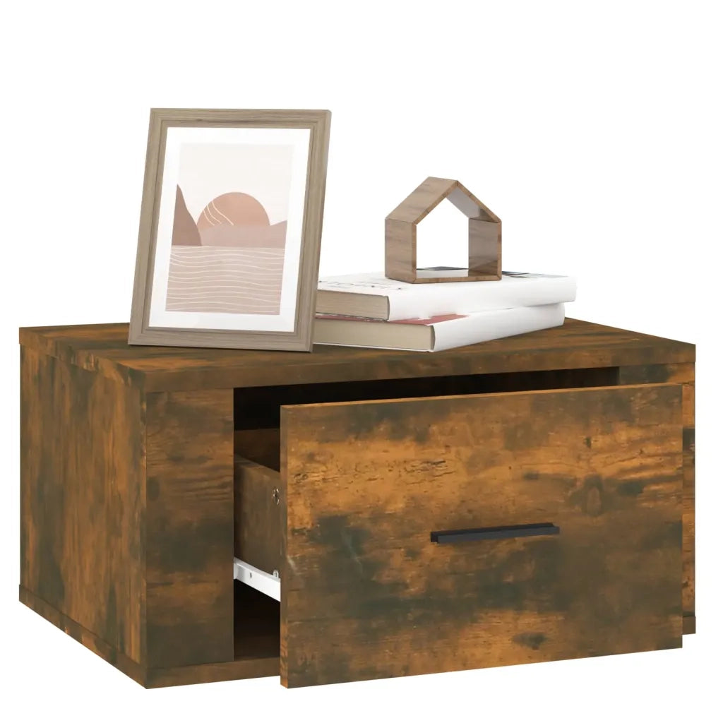 Comodino a Muro-Tavolino da notte sospeso Rovere Fumo 50x36x25 cm