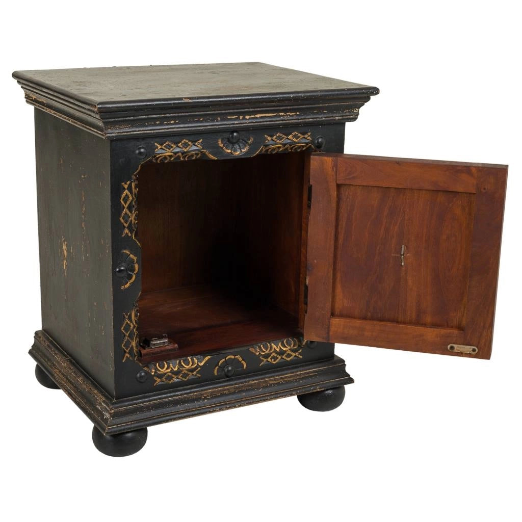 Comodino in legno intagliato nero 50x40x59