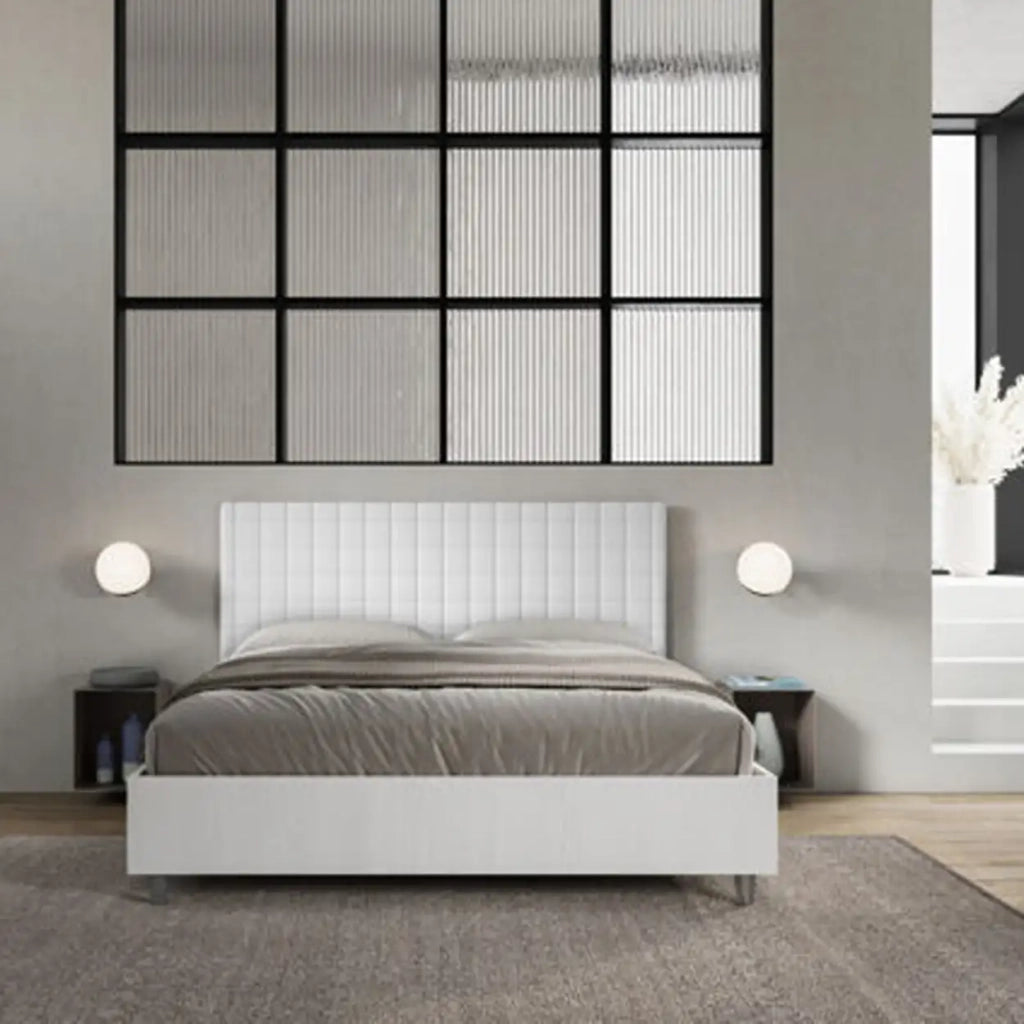 Letto matrimoniale con rete 160x190 bianco frassino testata similpelle bianco Burmy