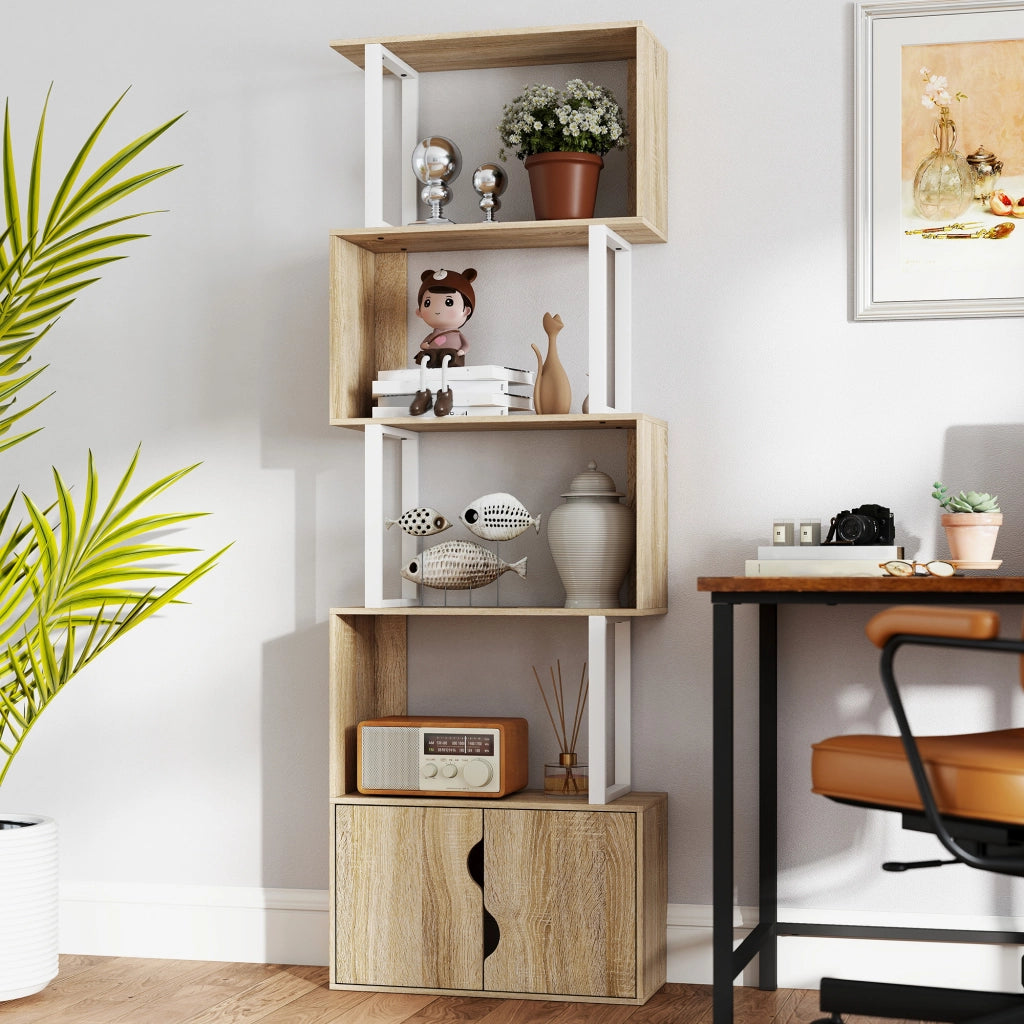 Libreria 5 livelli con ante ¨C Minimal ¨C legno naturale 60x24x179