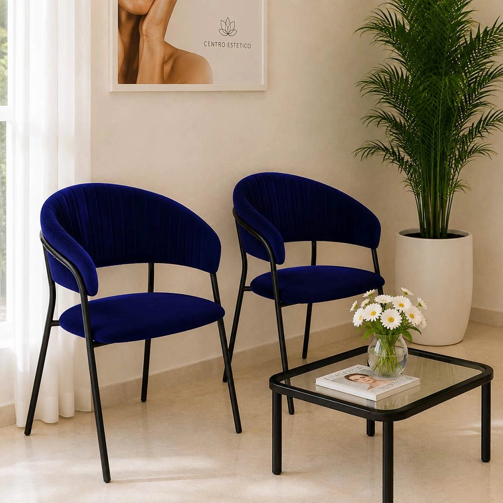 Sedie da sala da pranzo set da 2 Aurelia in velluto blu notte con gambe nere