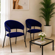 Sedie da sala da pranzo set da 2 Aurelia in velluto blu notte con gambe nere