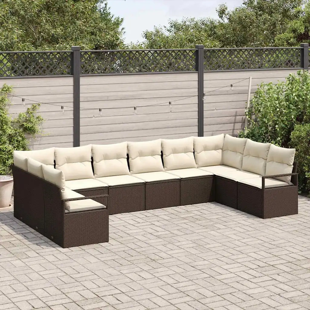 Set Divano da Giardino 10 pcs Marrone e bianco polyrattan 3355227