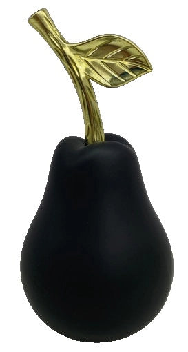 Decorazione Casa Ufficio Pera in Ceramica Nero Opaco e Oro 21 cm