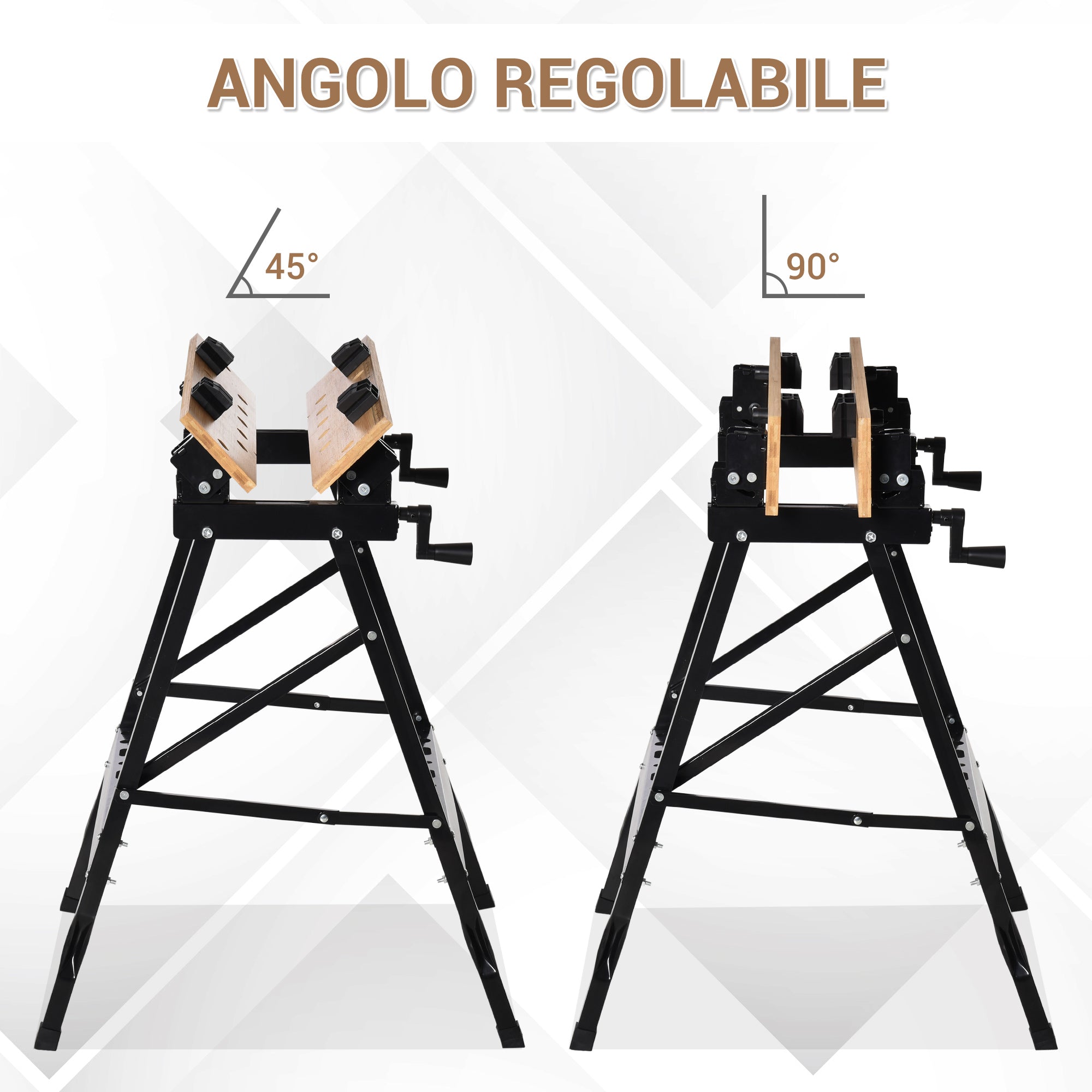 Banco da Lavoro Pieghevole 150kg con 4 Morse e Goniometro Nero e Legno