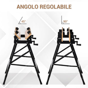 Banco da Lavoro Pieghevole 150kg con 4 Morse e Goniometro Nero e Legno