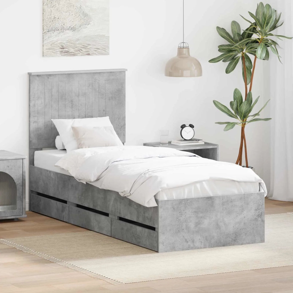 Struttura del letto con cassetto Grigio cemento 75 x 190 cm