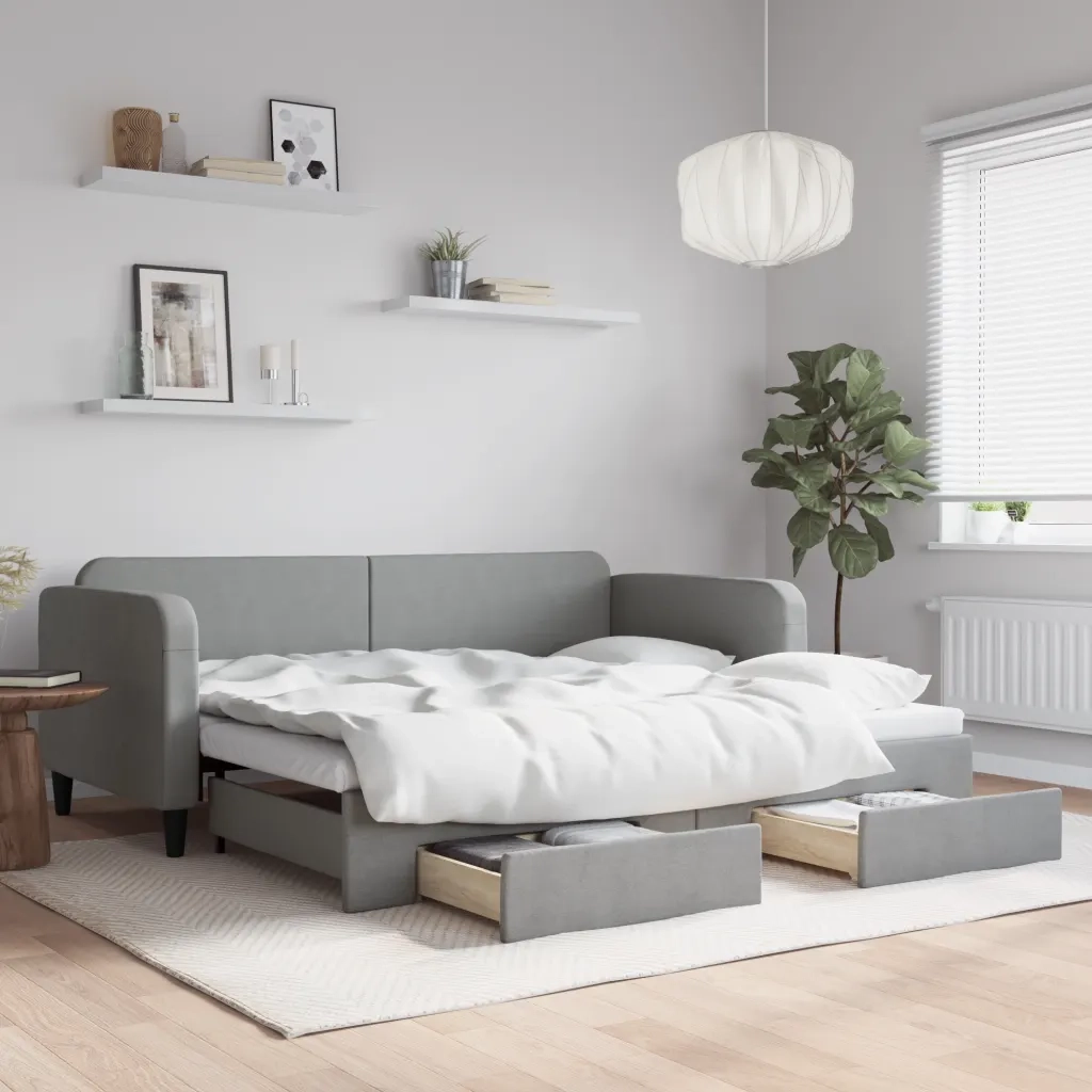 Divano Letto Estraibile Cassetti-Sofa Letto-Daybed Grigio Chiaro 90x200cm Tessuto 895599