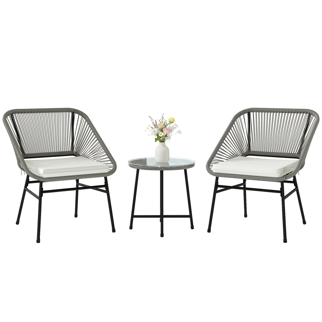 Set Giardino 3 Pezzi ¨C zephmum ¨C Tavolino con 2 Sedie, Rattan, Grigio Scuro