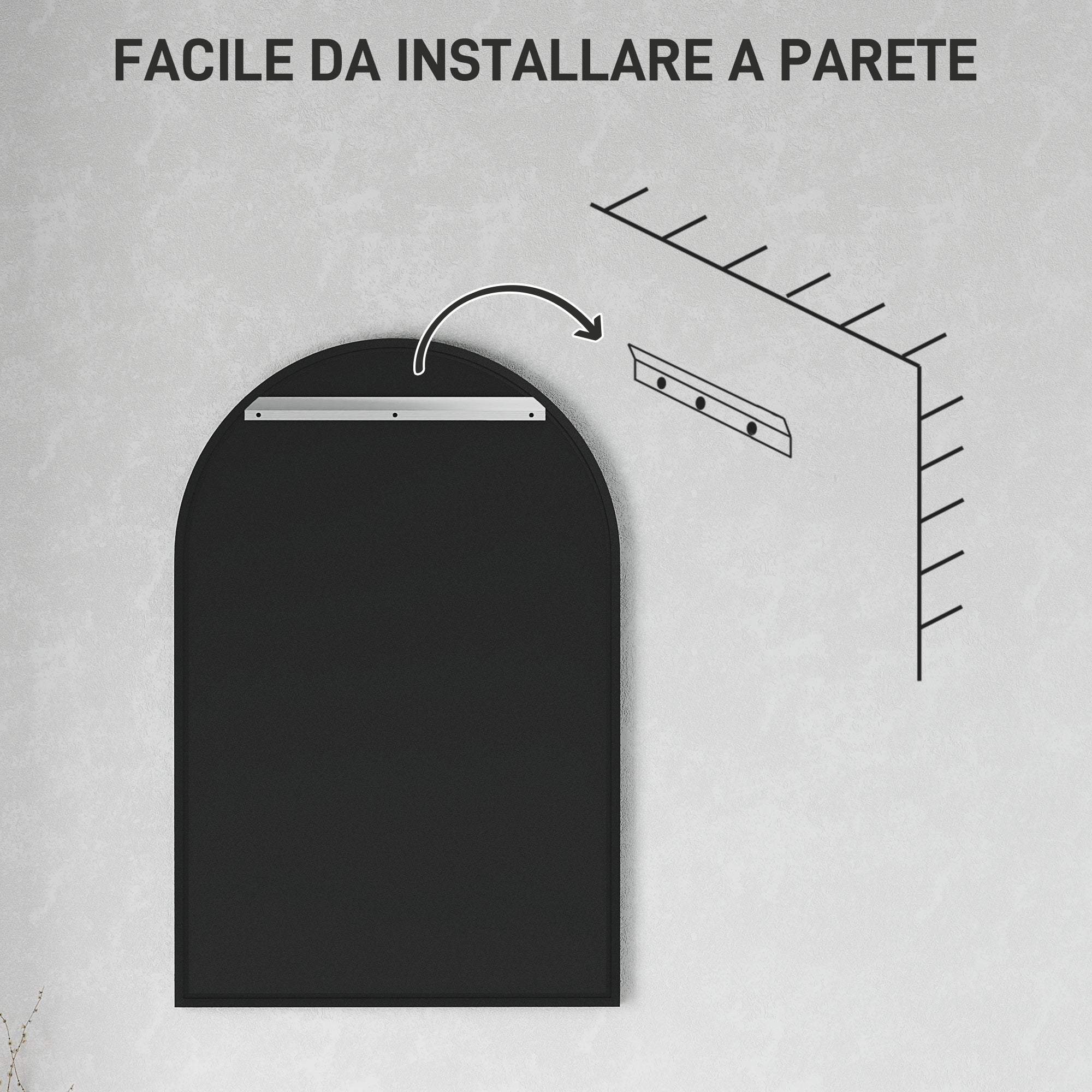 Specchio ad Arco 60x3x90 cm in Lega di Alluminio e Vetro Nero