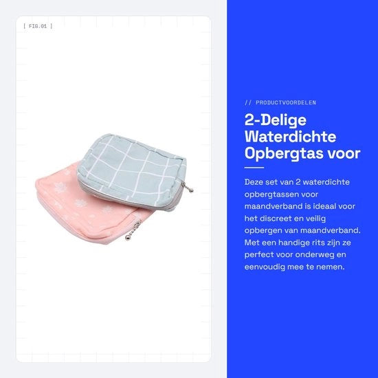 Set di contenitori per assorbenti - Tas acqua resistente - Tas portatile - 2 pezzi - Sacchetti di cotone - Adatto per 4-8 assorbenti