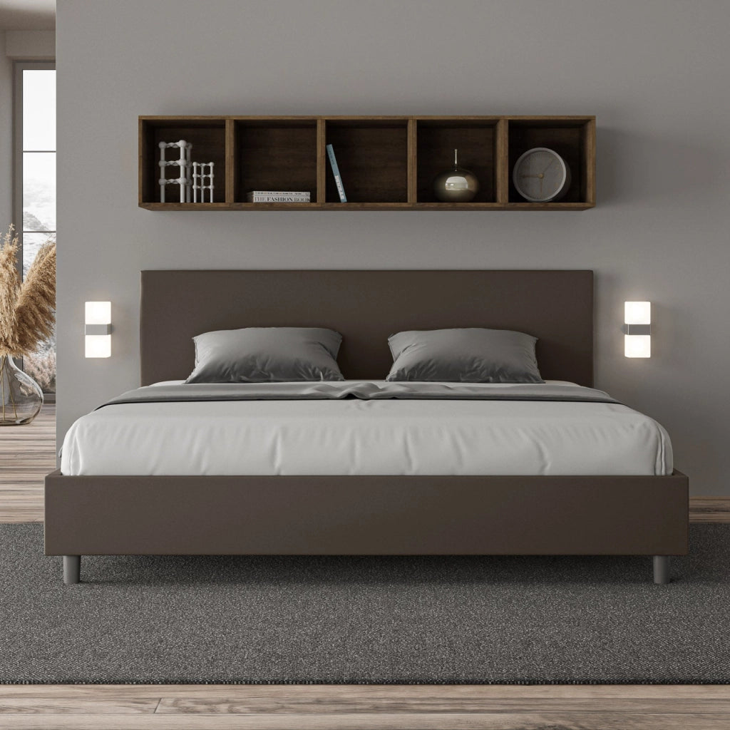 Letto Matrimoniale Large 180x210 cm con Rete e Contenitore Adele Cappuccino