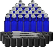 Roller Fleschi in Vetro - Navulabili - Blu di Cobalto - Olio Eterico - Aromaterapia - Adatto per 10 ml - 24 Pezzi